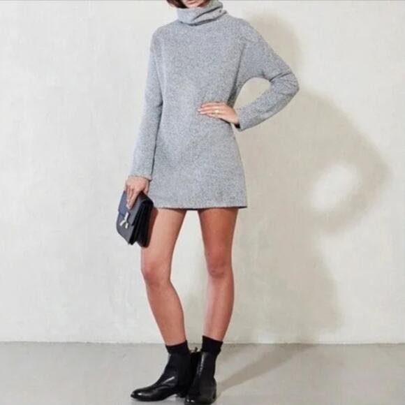 REFORMATION Hazel Turtleneck Stretch Newton Gray Mini‎ Sweater Dress Tunic XL - Picture 1 of 7
